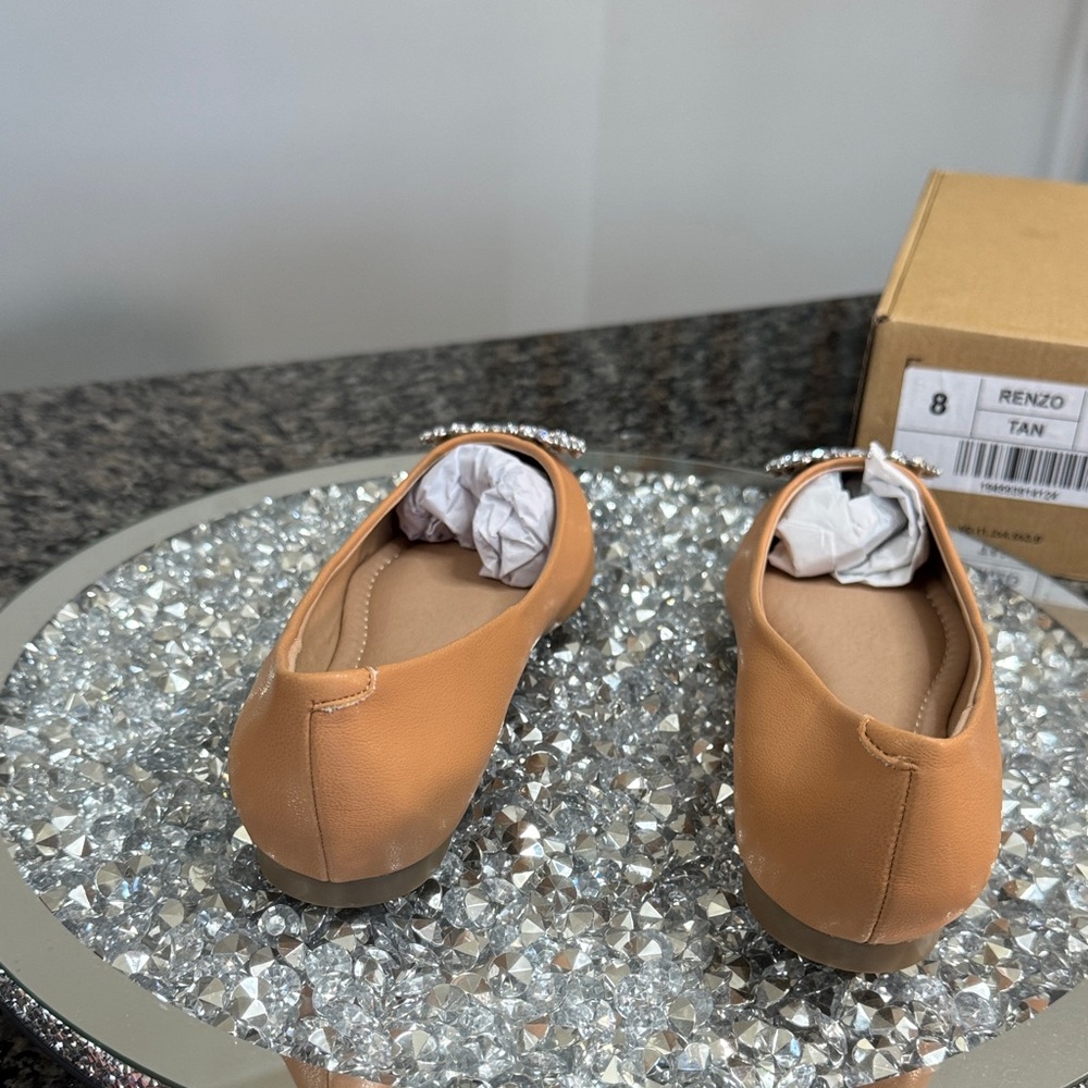 Journey  Tan Pointed-Toe Flats with Crystal Embellishment NEW 8 - Picture 7 of 10
